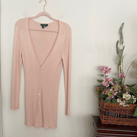 Lauren Ralph Lauren pink silk long cardigan - Picture 2 of 13